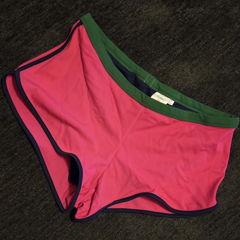 Boden Hot Pink Swim Boyshorts with Green Waistband and Navy Trim. Size 6